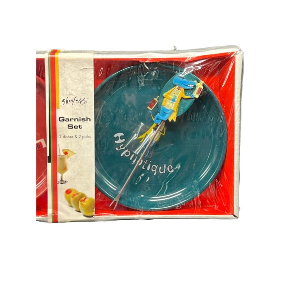 Shonfeld's Cocktail Garnish Set 2 Dishes 2 Picks Retro Design - Picture 3 of 4